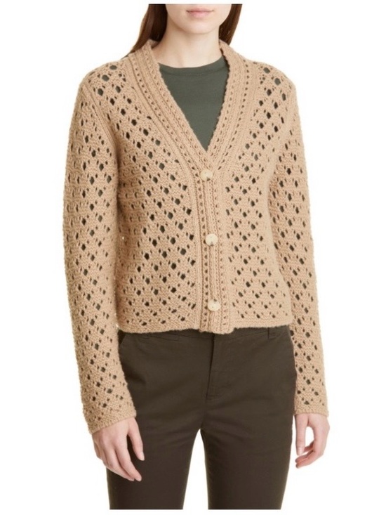 Vince Sweaters - Vince Wool & Cashmere Crochet Cardigan in the shade Amber Light, Size M